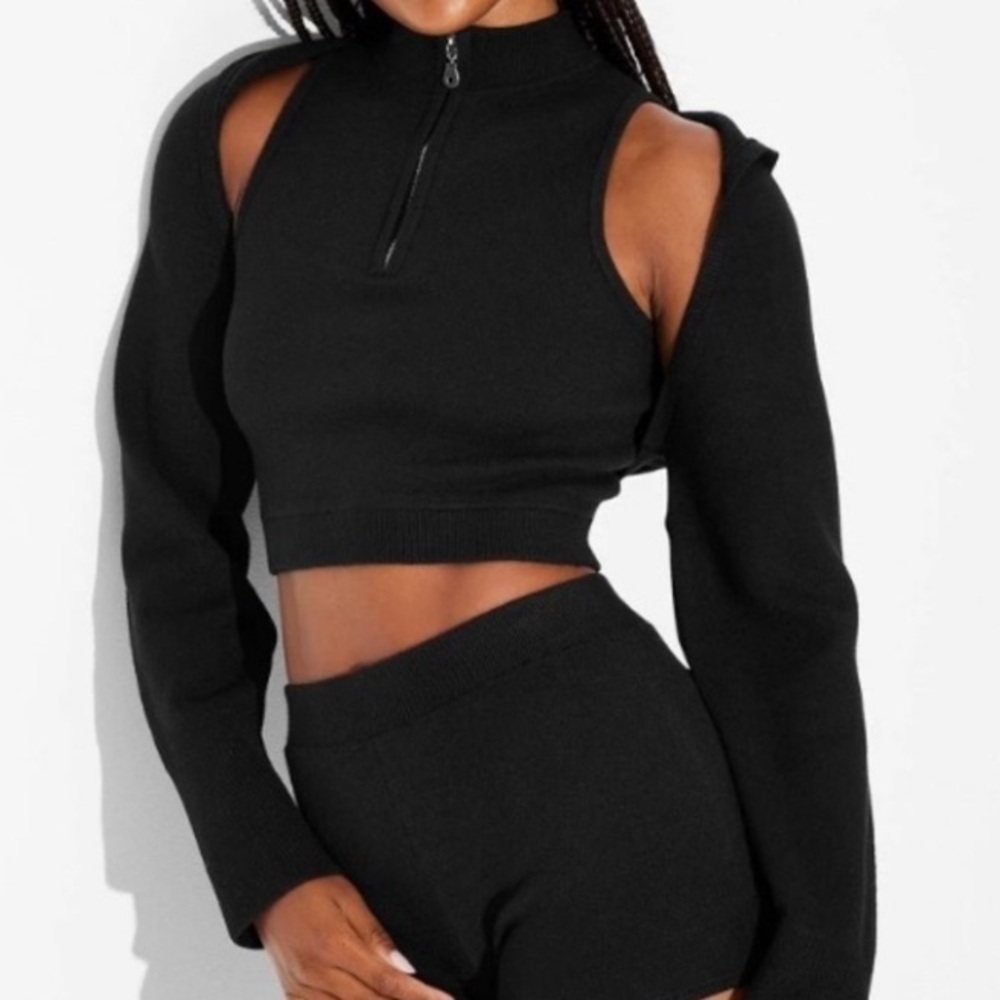 Wild Fable Hooded Cropped Sweater Shrug Womens Medium Black Open Front NWT - Picture 3 of 9
